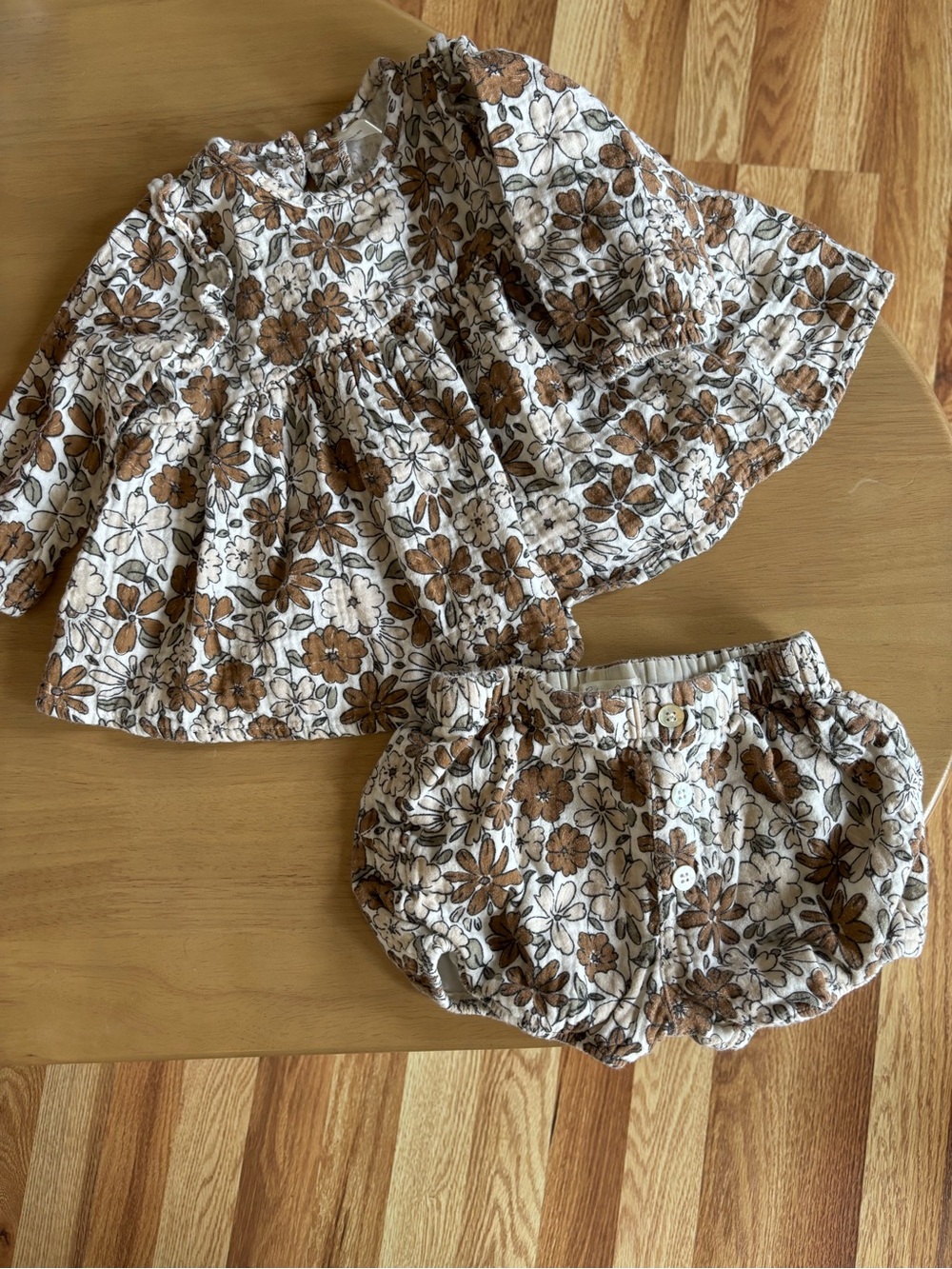 Rylee + Cru Brown and Cream Floral Cotton Shorts Set